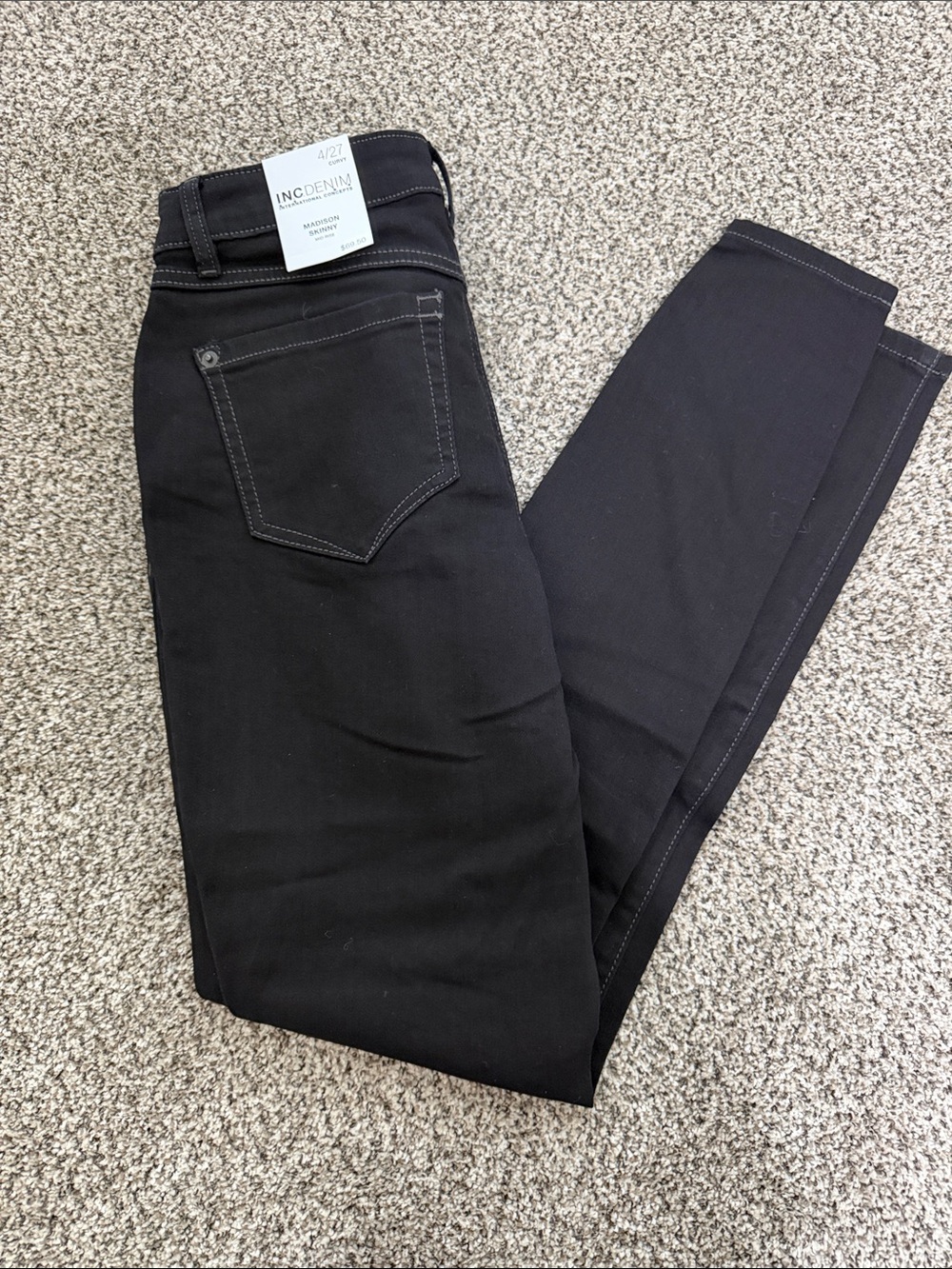 NWT Women's Deep Black MADISON Skinny Mid rise Jeans INC DENIM 4/27 curvy